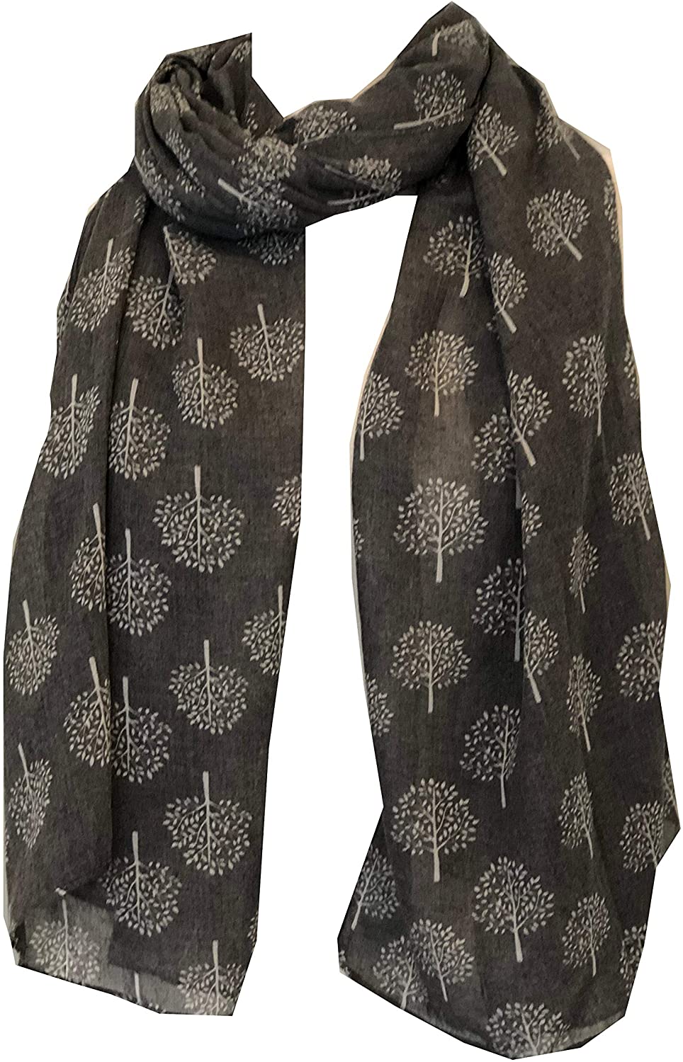 Pamper Yourself Now Dark Grey with White Mulberry Tree Design Ladies Fashion Scarves
