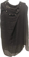 Load image into Gallery viewer, Pamper Yourself Now Black with Beads and Pearls with Frayed Edge Long Soft Scarf/wrap
