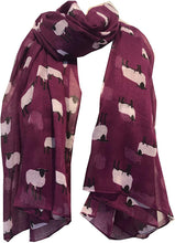 Load image into Gallery viewer, Pamper Yourself Now Purple Sheep Design Long Scarf, Soft Ladies Fashion London
