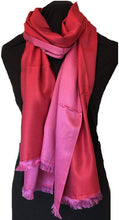 Load image into Gallery viewer, Red and Pink Reversible 100% Silk Scarf/wrap with Slightly Frayed Edge Lovely Long Scarf
