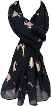 Load image into Gallery viewer, Pamper Yourself Now Black with Gold Fairy Design Long Scarf/wrap
