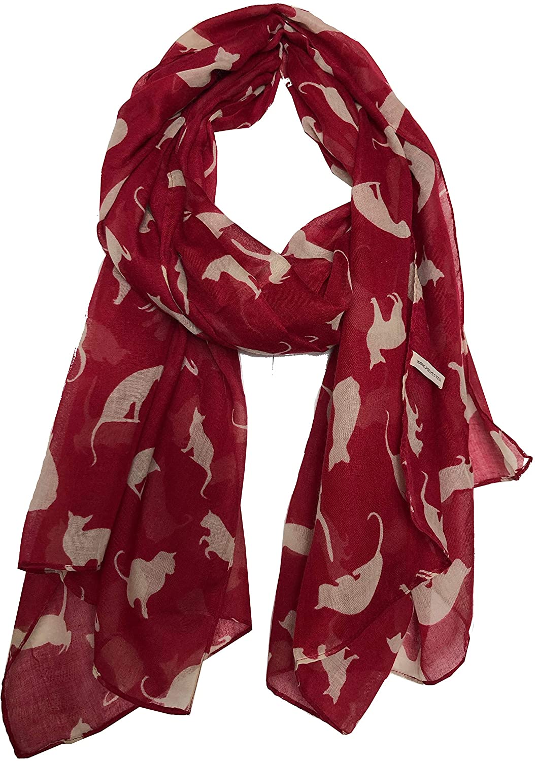Red with Beige Cats Scarf, Beautiful Design, Fantastic for The Animal Lover in us All