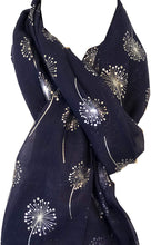 Load image into Gallery viewer, Pamper Yourself Now Navy Blue with Silver Dandelion Design Long Scarf
