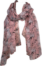 Load image into Gallery viewer, Pamper Yourself Now Pink Sketched Mixed Dog Design Scarf Pug, Sausage Dog, Labrador and whippit
