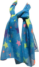 Load image into Gallery viewer, Multi coloured stars thin scarf, great presents/gifts. (blue)
