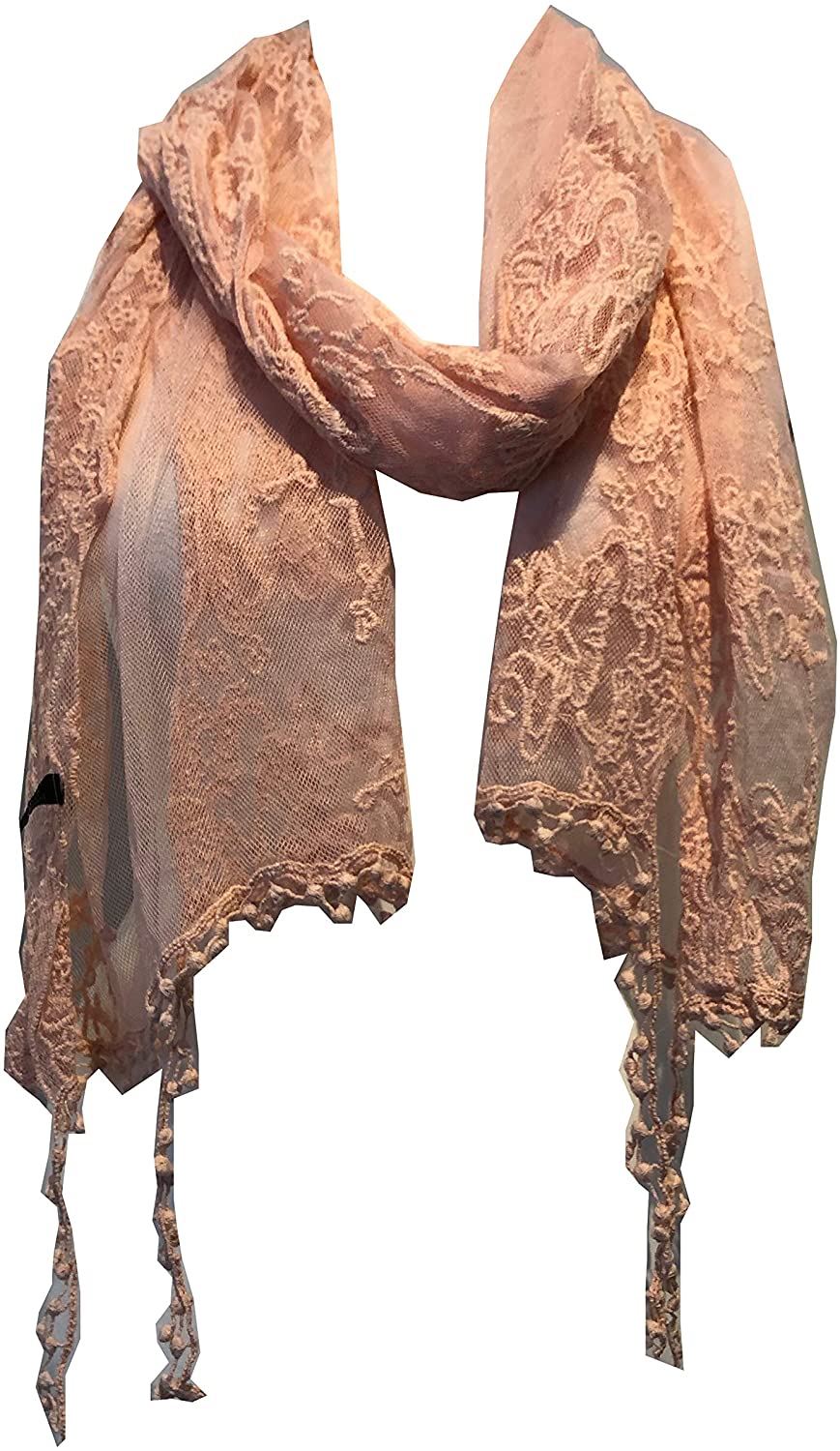 Pamper Yourself Now Peach Pretty lace Soft Long Scarf