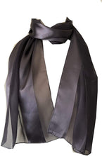 Load image into Gallery viewer, Plain Dark Grey Faux Chiffon and Satin Style Striped Scarf Thin Pretty Scarf Great for Any Outfit
