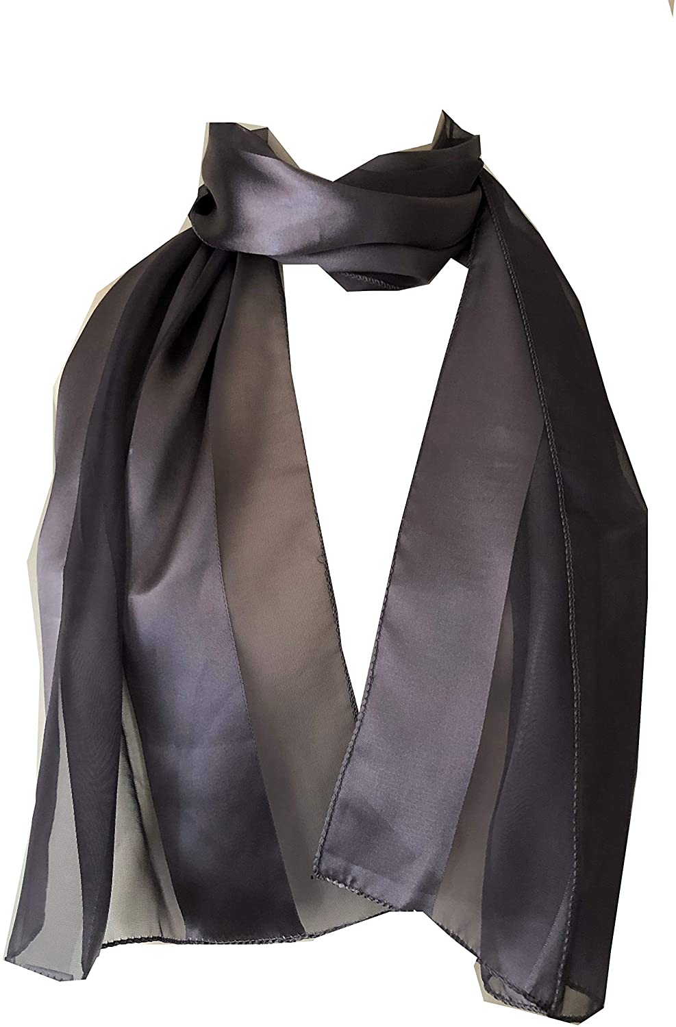 Plain Dark Grey Faux Chiffon and Satin Style Striped Scarf Thin Pretty Scarf Great for Any Outfit