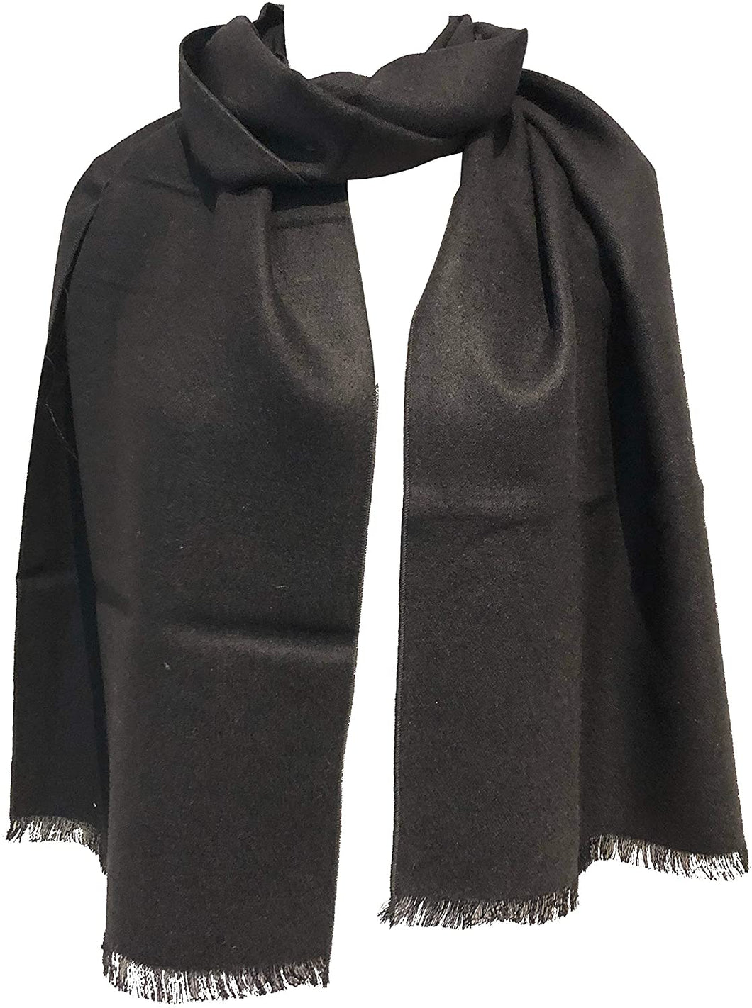 Pamper Yourself Now Black Plain Colour Frayed Edge Men's Long Scarf