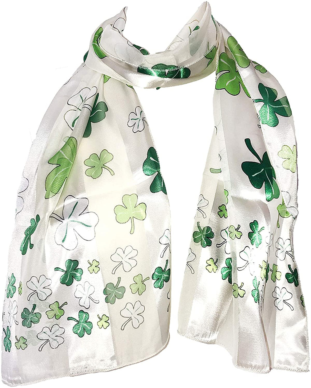 Pamper Yourself Now White with Big Green Four Leaf Clover Scarf Thin Pretty Scarf