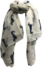 Load image into Gallery viewer, Pamper Yourself Now Sausage/dachshund dogs long Scarf, great present/gift for dog lovers. (Cream with Blue sausage dogs)
