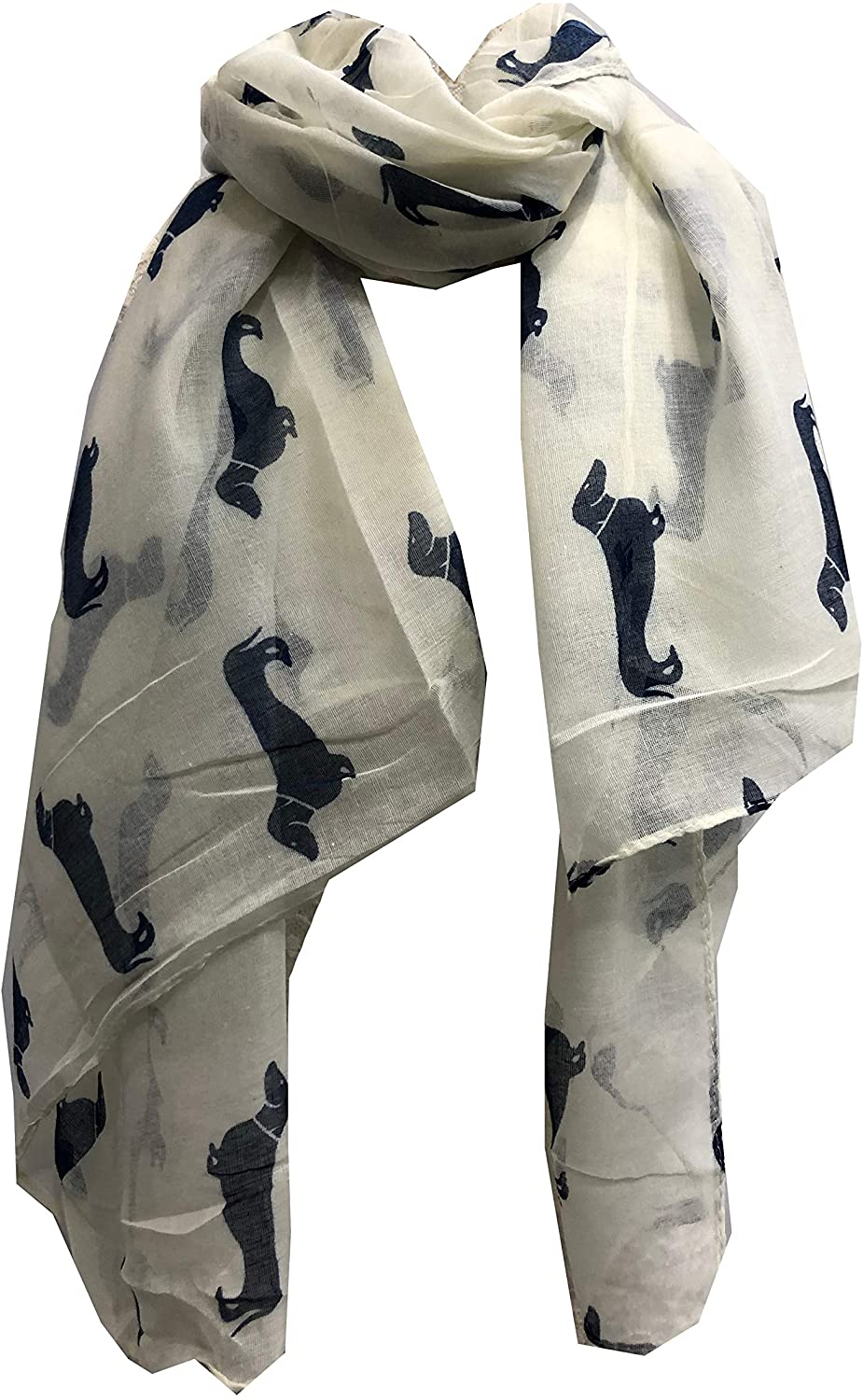 Pamper Yourself Now Sausage/dachshund dogs long Scarf, great present/gift for dog lovers. (Cream with Blue sausage dogs)