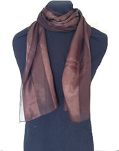 Load image into Gallery viewer, Plain Dark Brown Faux Chiffon and Satin Style Striped Scarf Thin Pretty Scarf Great for Any Outfit
