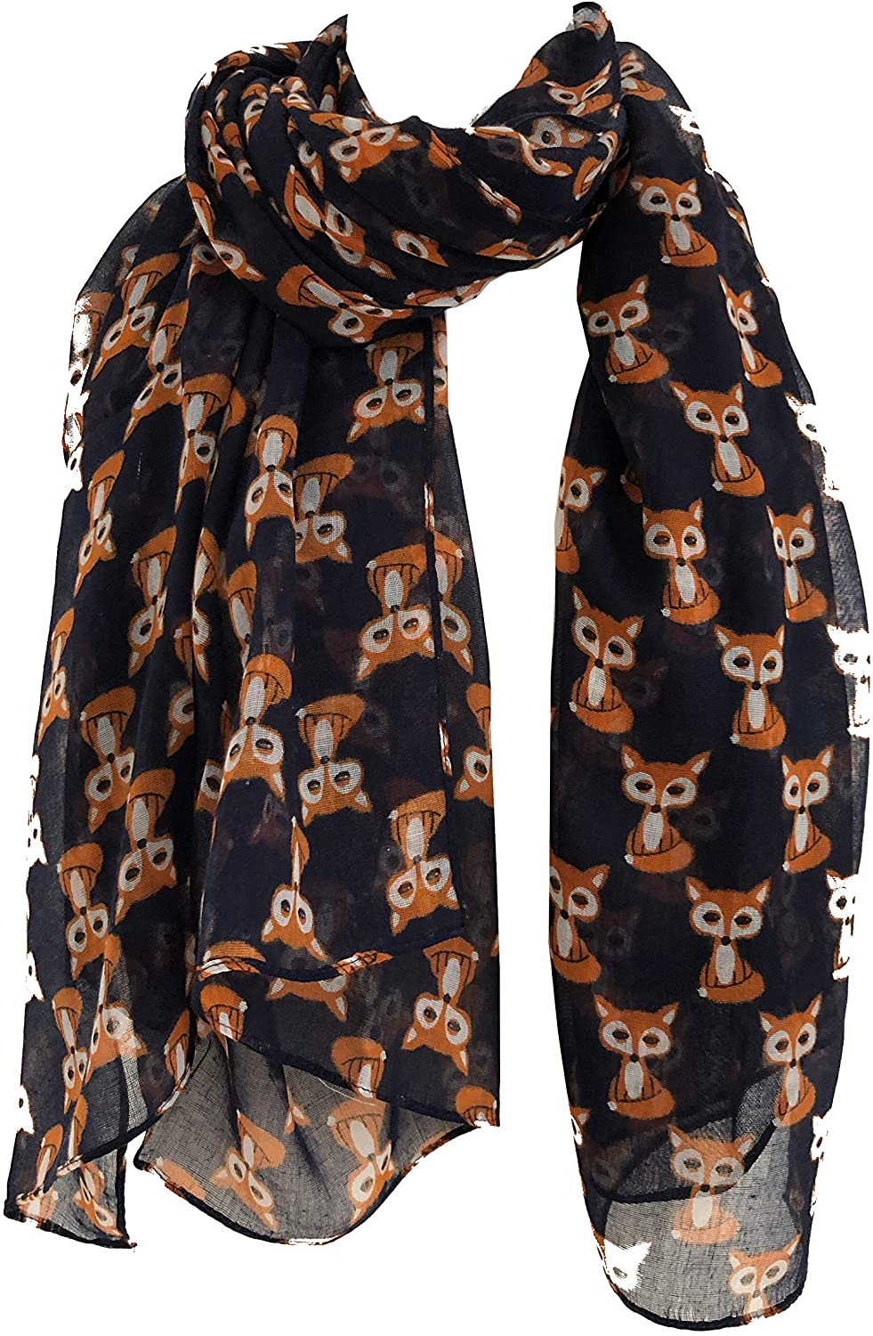 Pamper Yourself Now Blue Mini Fox Design Long Scarf, Soft Ladies Fashion London