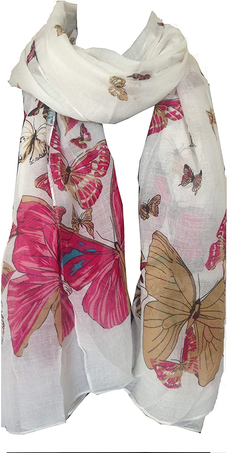 Pamper Yourself Now White Scarf with Big and Small Butterflies