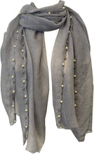 Load image into Gallery viewer, Pamper Yourself Now Grey with Beads and Pearls with Frayed Edge Long Soft Scarf/wrap
