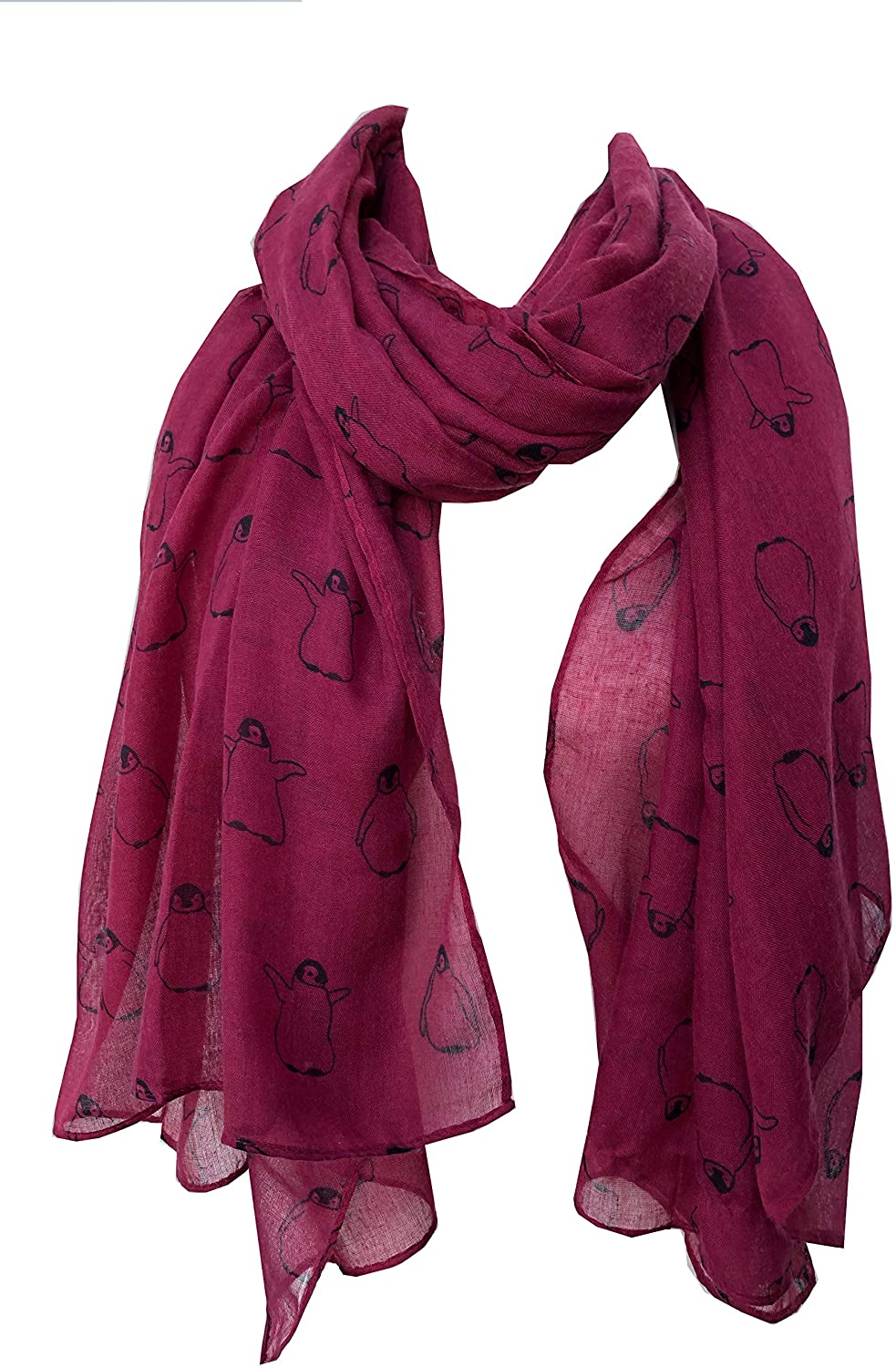 Burgundy with black baby penguins long soft scarf Pamper Yourself Now Ltd