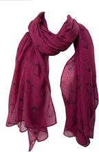 Load image into Gallery viewer, Burgundy with black baby penguins long soft scarf
