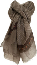 Load image into Gallery viewer, Pamper Yourself Now Dark Brown Scarf with Dark Brown Spotty Scarves with Borders, Long, Soft, Pretty Scarf/Wrap
