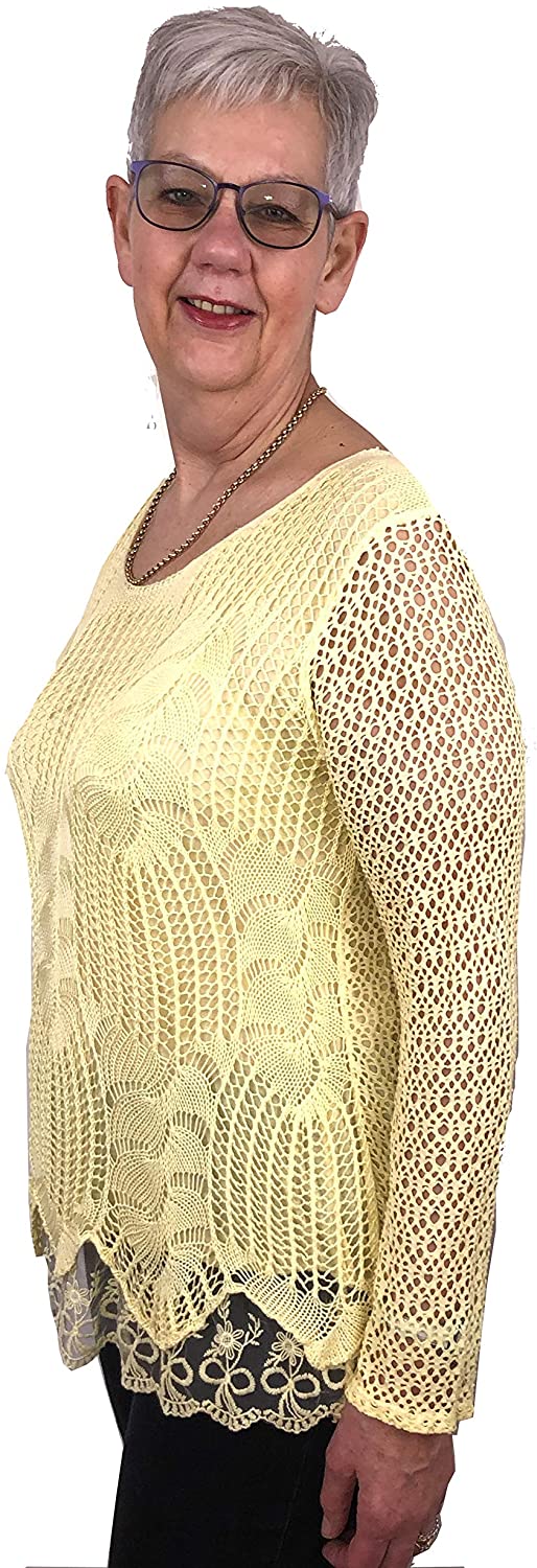 Pamper Yourself Now ltd Ladies Yellow Crochet lace Long Sleeve top.Made in Italy (AA2)