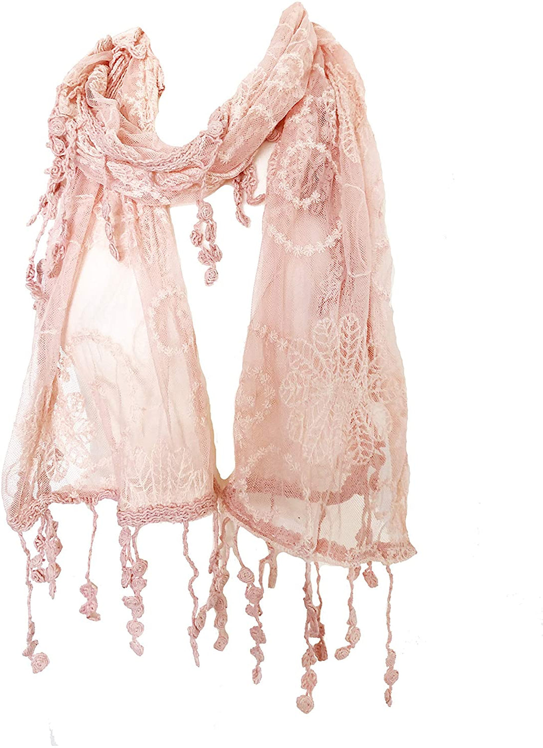 Peachy/Pink Lace Scarves - Vintage Style with Embroidered Flowers