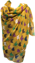 Load image into Gallery viewer, Pamper Yourself Now Mustard with Different Coloured Chickens/Hen Design Ladies Long Soft Scarf

