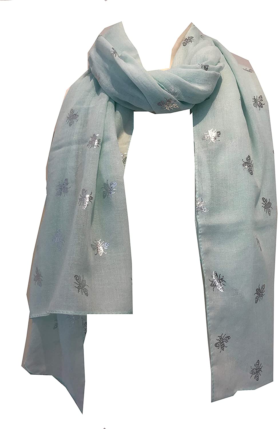 Pamper Yourself Now Aqua Green with Silver Bumble Bees Long Scarf. Great Present/Gift for bee Lovers.