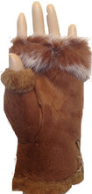 Load image into Gallery viewer, Pamper Yourself Now Brown Faux Fur Trimmed Fingerless Gloves with Sparkle. Lovely Gift

