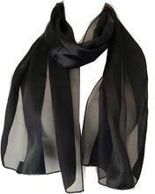 Load image into Gallery viewer, Plain Black Faux Chiffon and Satin Style Striped Scarf Thin Pretty Scarf Great for Any Outfit Lovely Gift
