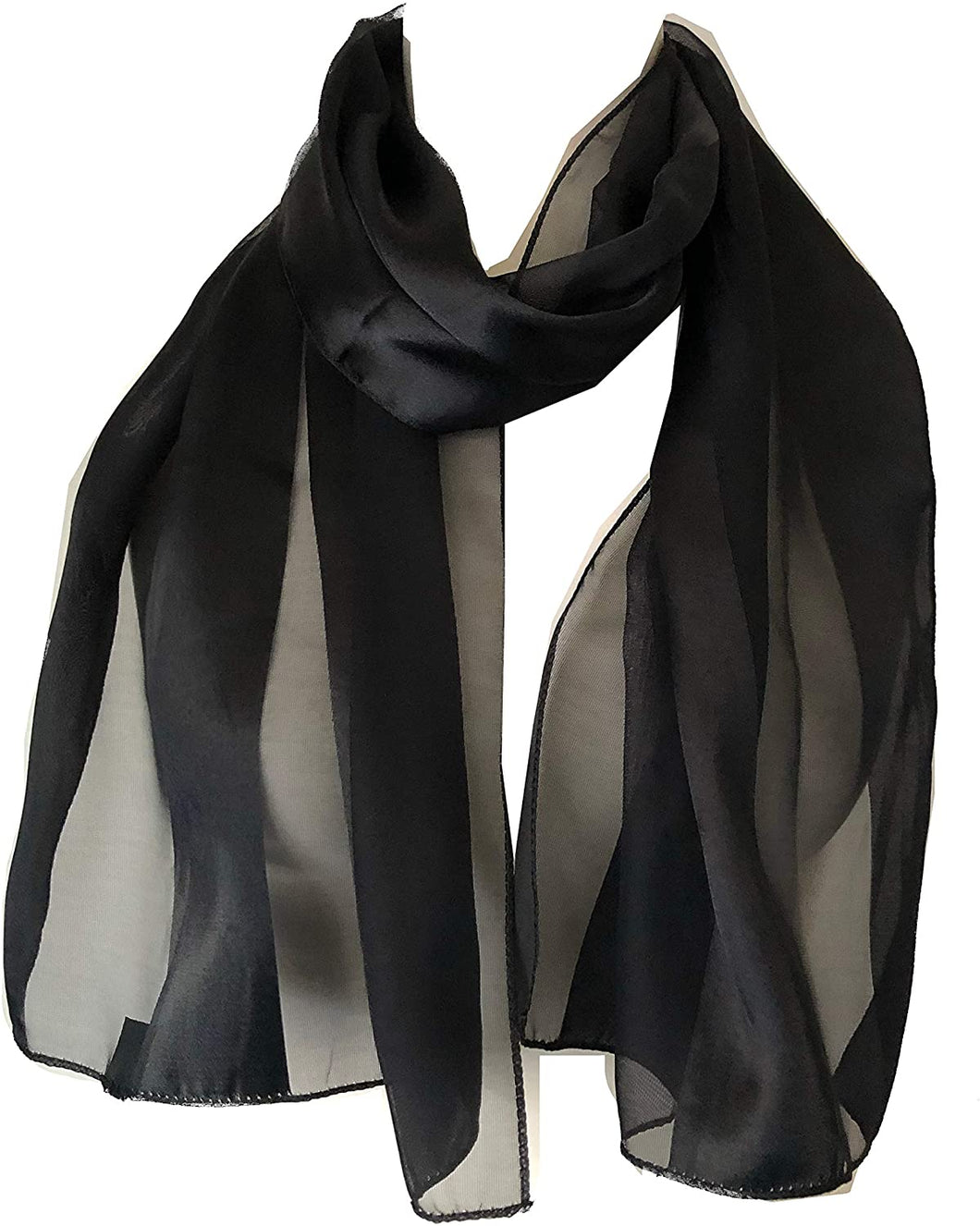 Plain Black Faux Chiffon and Satin Style Striped Scarf Thin Pretty Scarf Great for Any Outfit Lovely Gift