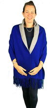 Load image into Gallery viewer, Pamper Yourself Now ltd Ladies Very Stylist Royal Blue and Grey Warm and Cosy Reversible wrap/Cape
