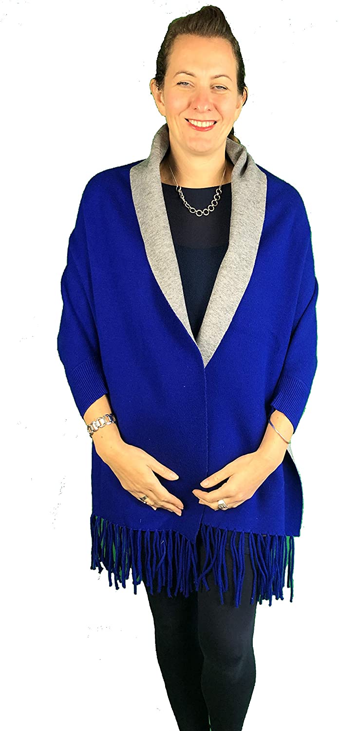 Pamper Yourself Now ltd Ladies Very Stylist Royal Blue and Grey Warm and Cosy Reversible wrap/Cape