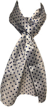 Load image into Gallery viewer, Pamper Yourself Now White with Blue Small spot Thin Pretty Scarf. Lovely with Any Outfit
