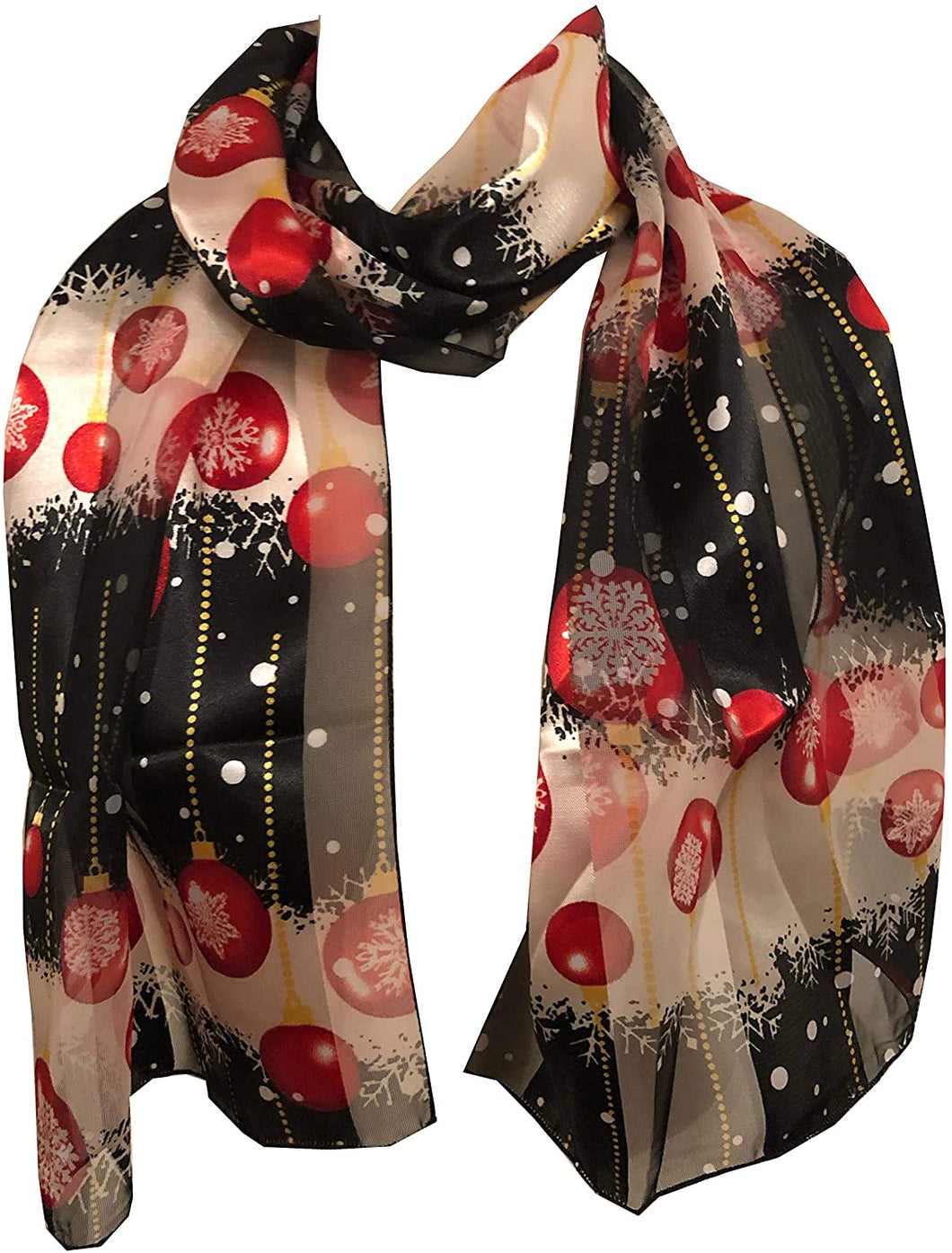 Pamper Yourself Now Black with red Ball Baubles Thin Pretty Christmas Scarf
