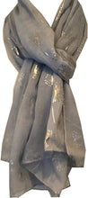 Load image into Gallery viewer, Pamper Yourself Now Sky Blue with Silver Dandelion Design Long Scarf
