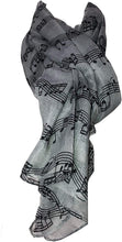 Load image into Gallery viewer, Pamper Yourself Now Big Scarf, Grey with Black Music Notes Print Scarf. Lovely Warm Winter Scarf Fantastic Gift
