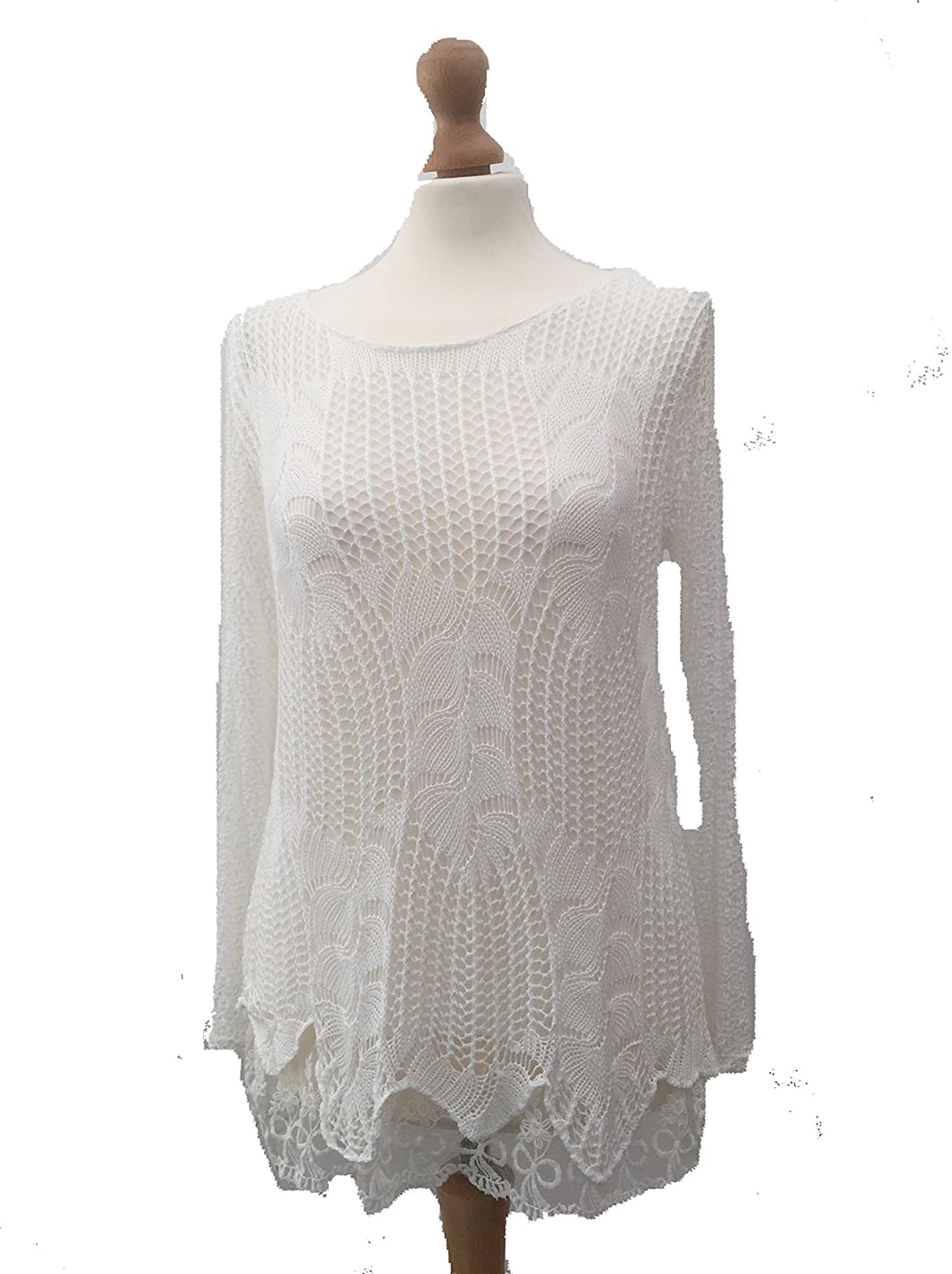 Pamper Yourself Now ltd Ladies White Crochet lace Long Sleeve top. Made in Italy (AA1)