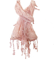 Load image into Gallery viewer, Peachy/Pink Lace Scarves - Vintage Style with Embroidered Flowers
