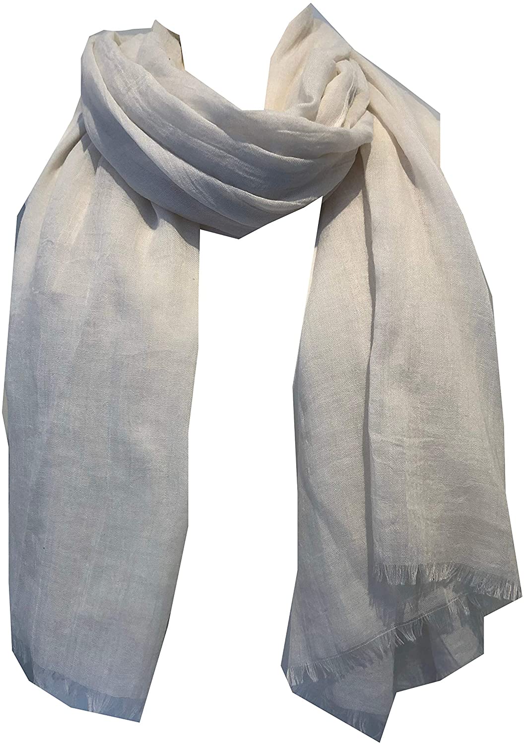 Pamper Yourself Now Cream Plain Soft Long Scarf/wrap with Frayed Edge