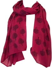 Load image into Gallery viewer, Pamper Yourself Now Fuchsia Pink with Blue Mulberry Tree Design Ladies Fashion Scarves
