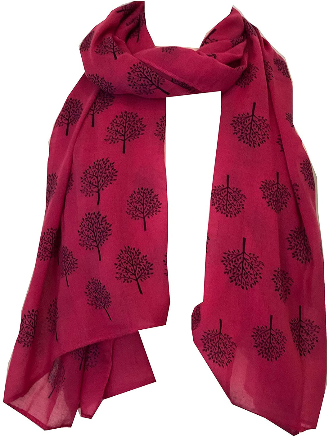 Pamper Yourself Now Fuchsia Pink with Blue Mulberry Tree Design Ladies Fashion Scarves