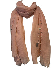 Load image into Gallery viewer, Pamper Yourself Now Peach with Beads and Pearls with Frayed Edge Long Soft Scarf/wrap
