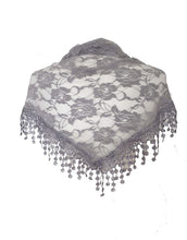 Load image into Gallery viewer, Pamper Yourself Now Grey Leaves Designs lace Triangle Scarf. a Lovely Fashion Item. Fantastic Gift
