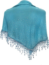 Load image into Gallery viewer, Teal Jersey with sparkle and lace trimmed triangle Scarf Soft Summer Fashion London Fashion Fab Gift
