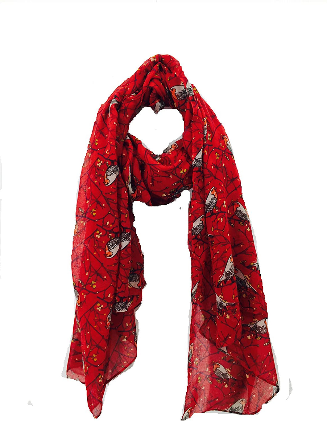 Pamper Yourself Now Red Christmas Robin in Tree Long Soft Scarf/wrap