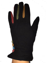 Load image into Gallery viewer, G1501 plain black ladies Gloves with a splash of colour between the fingers

