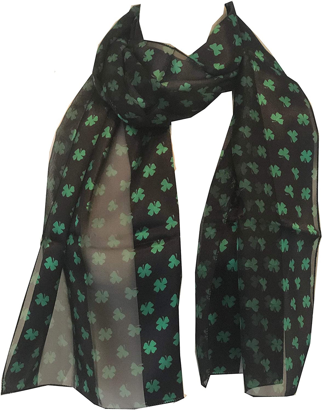 Pamper Yourself Now Black with Green Four Leaf Clover Scarf Thin Pretty Scarf