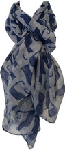 Load image into Gallery viewer, Pamper Yourself Now Blue with Blue Silhouette Cats Long Scarf
