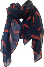 Load image into Gallery viewer, Pamper Yourself Now Navy Blue with red Small Chilli Pepper Design Scarf.
