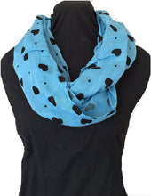 Load image into Gallery viewer, Pamper Yourself Now Blue with Black Embossed Love Hearts and dot Design Snood

